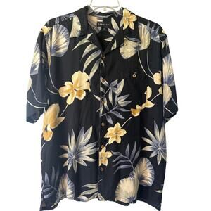 Vintage Baracuta Men’s XL Hawaiian Floral Button Up 100% Silk Camp Shirt Black